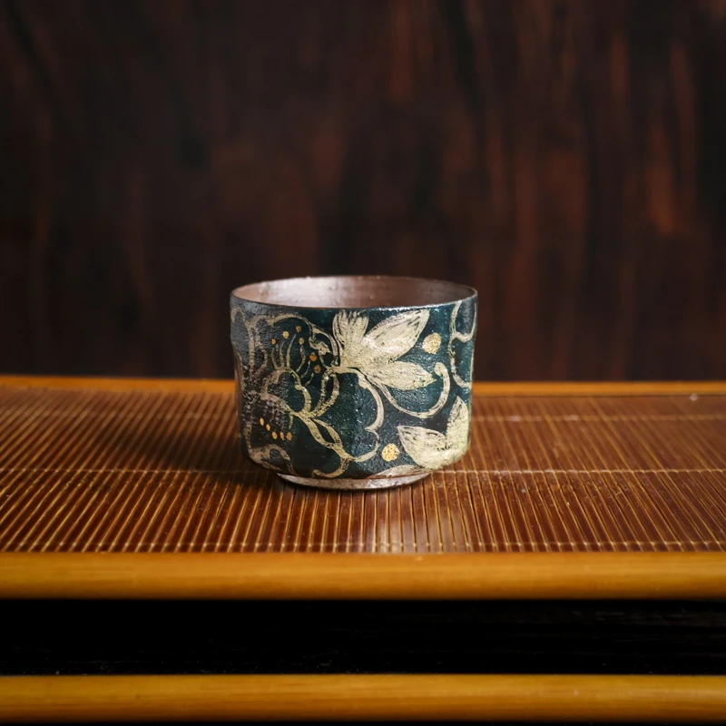 【见珊】缠枝牡丹纹杯100cc-炼陶家用茶杯（蕉白S0197）