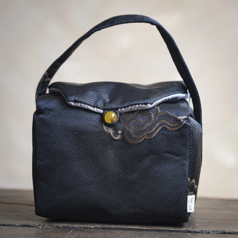 【见珊】云纹黑色织锦一壶两杯（V1857）