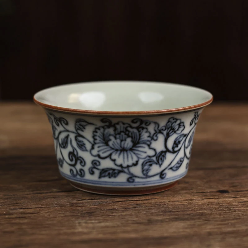 【见珊】矮撇口马蹄型缠枝花单杯80ml，（新墨冉0077）