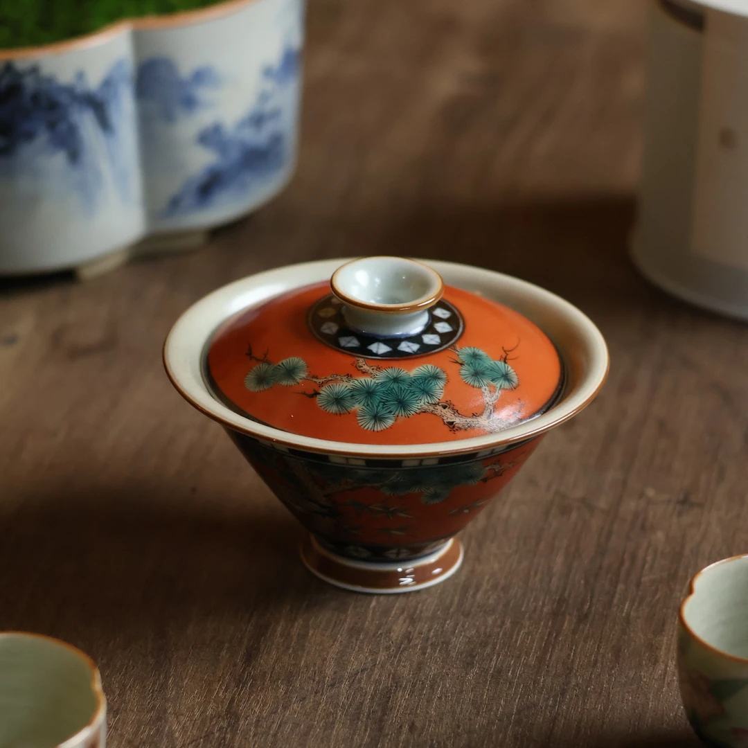 【见珊】 松鹤延年斗笠盖碗（霖溪0083）