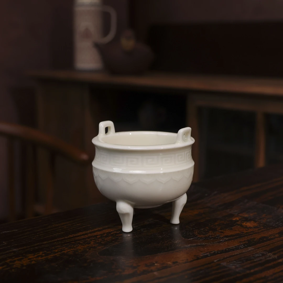 【见珊】象牙白-灰念-莲花香炉(配防火棉)（灰念0292）