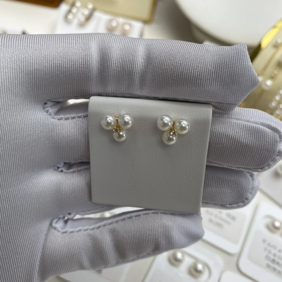 极强光正圆18K金钻石日本海水Akoya珍珠葡萄气质精致时尚轻奢耳饰