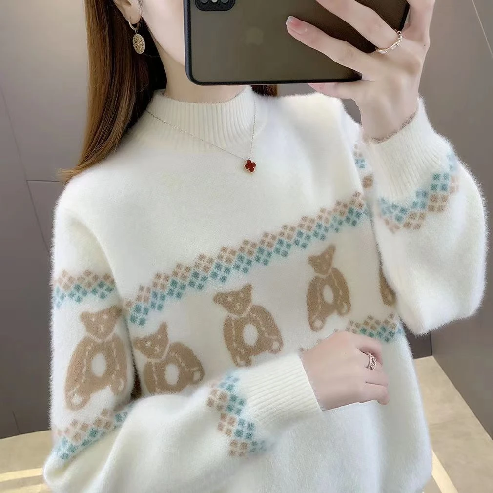 新款冬款秋针织衫加厚保暖中大童女童套头韩版宽松亲子加绒打底衫