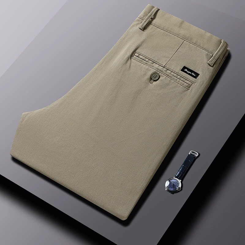 纯棉休闲裤夏季薄款透气大直筒男士高腰深裆春夏宽松商务休闲裤