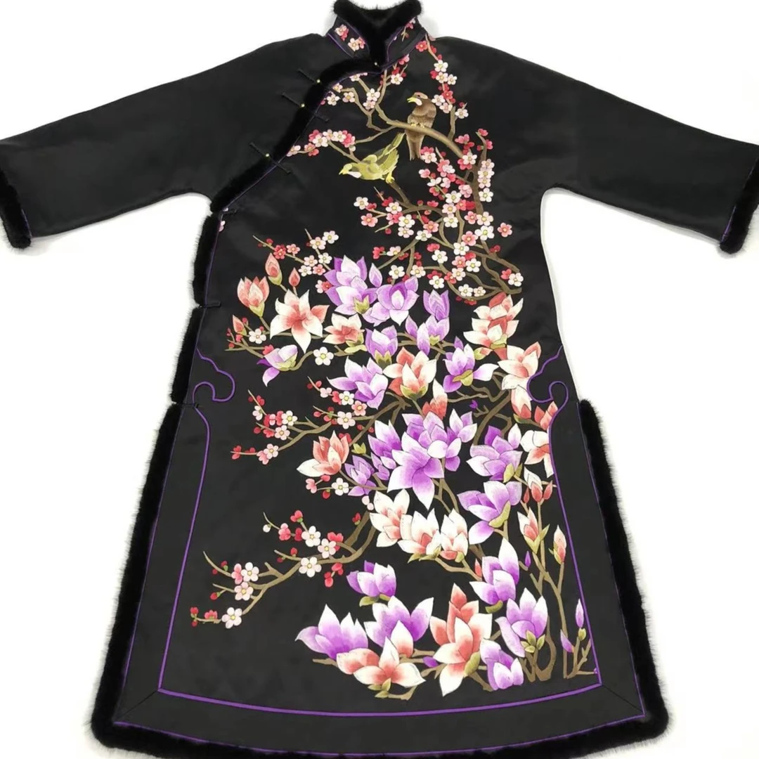 纯手工刺绣老绣手绣棉旗袍