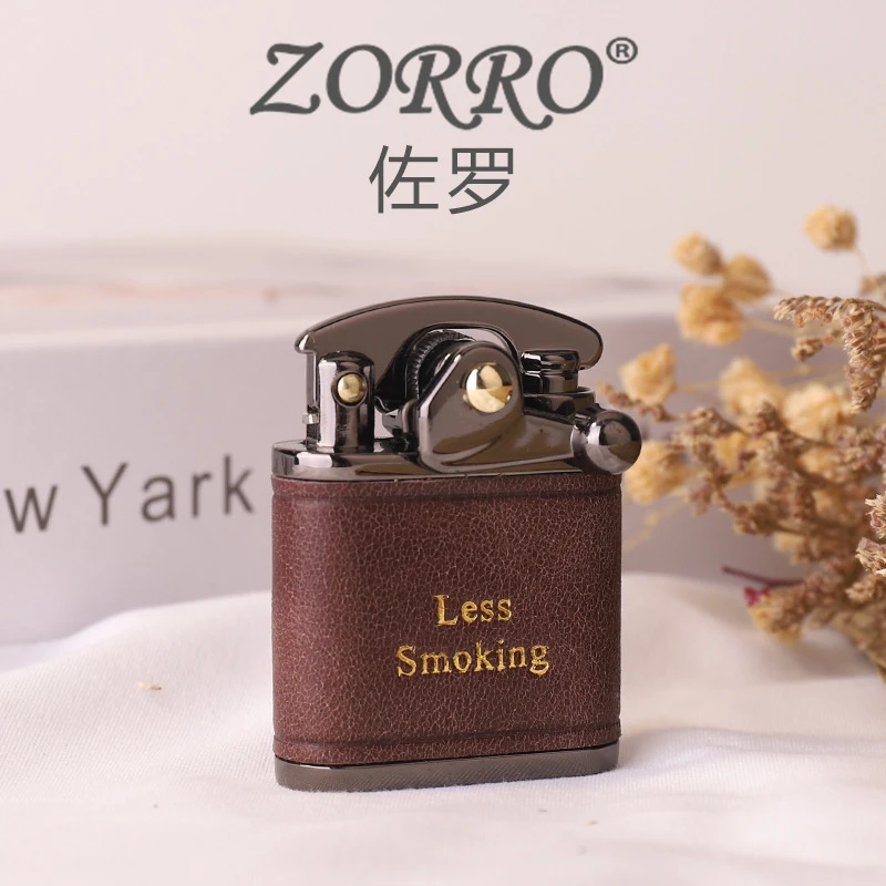 ZORRO佐罗复古轻奢烫金592 油蜡皮 摇臂点火 煤油打火机 男士礼品