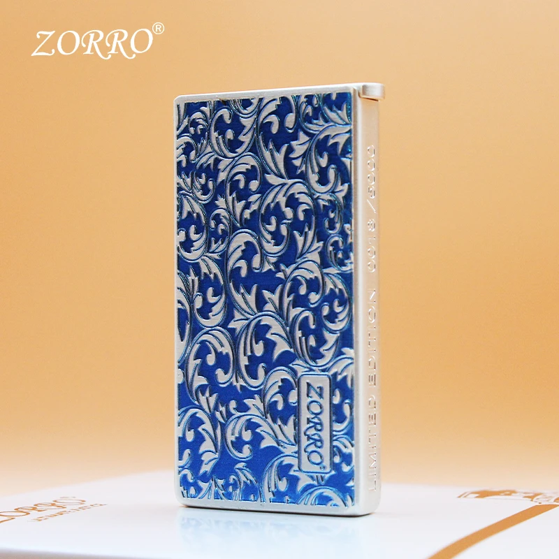 ZORRO佐罗 【蓝唐草】升降机753 煤油打火机男士银色蓝色