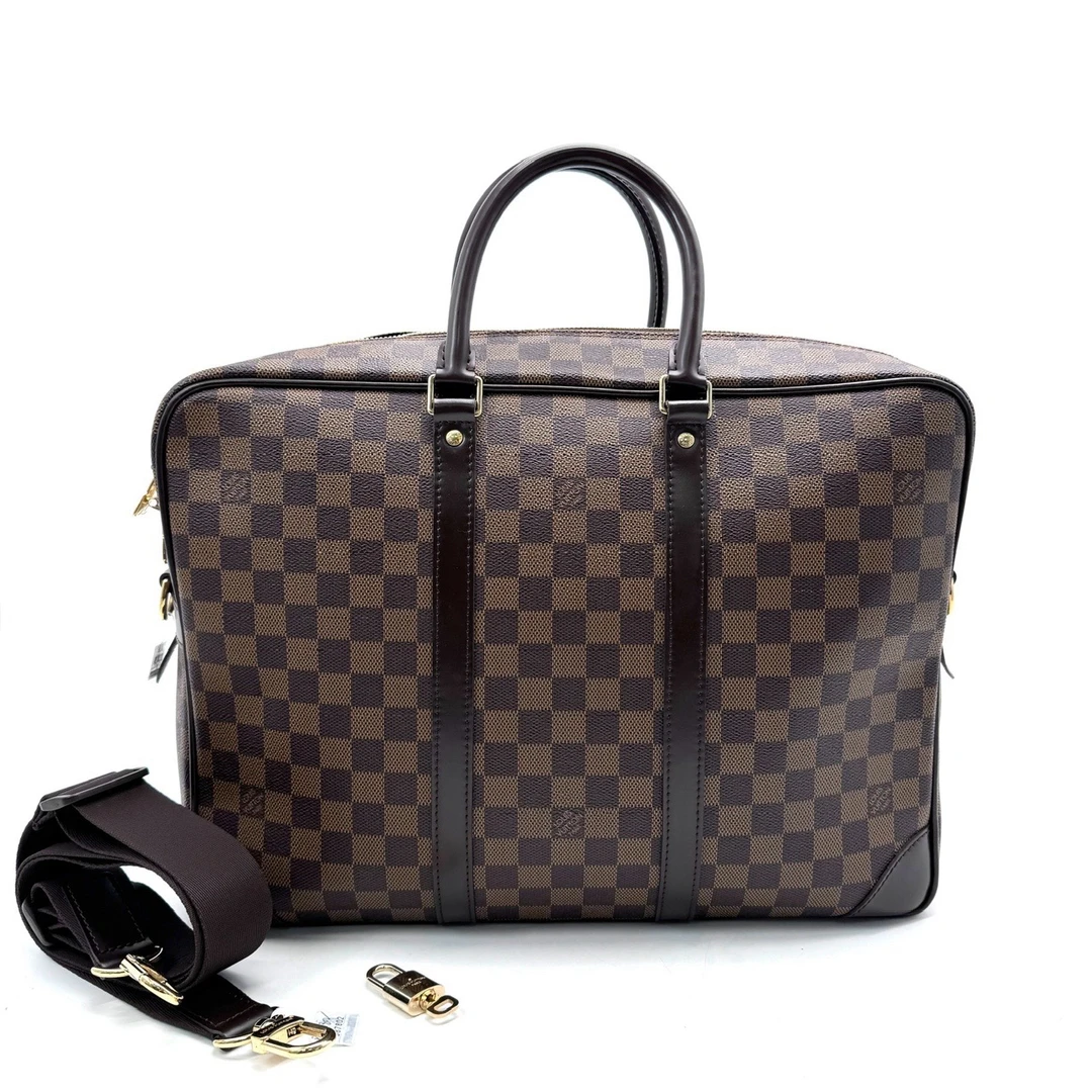 99新 LouisVuitton/路易威登 棕棋盘格手提公文包 尺寸40/30