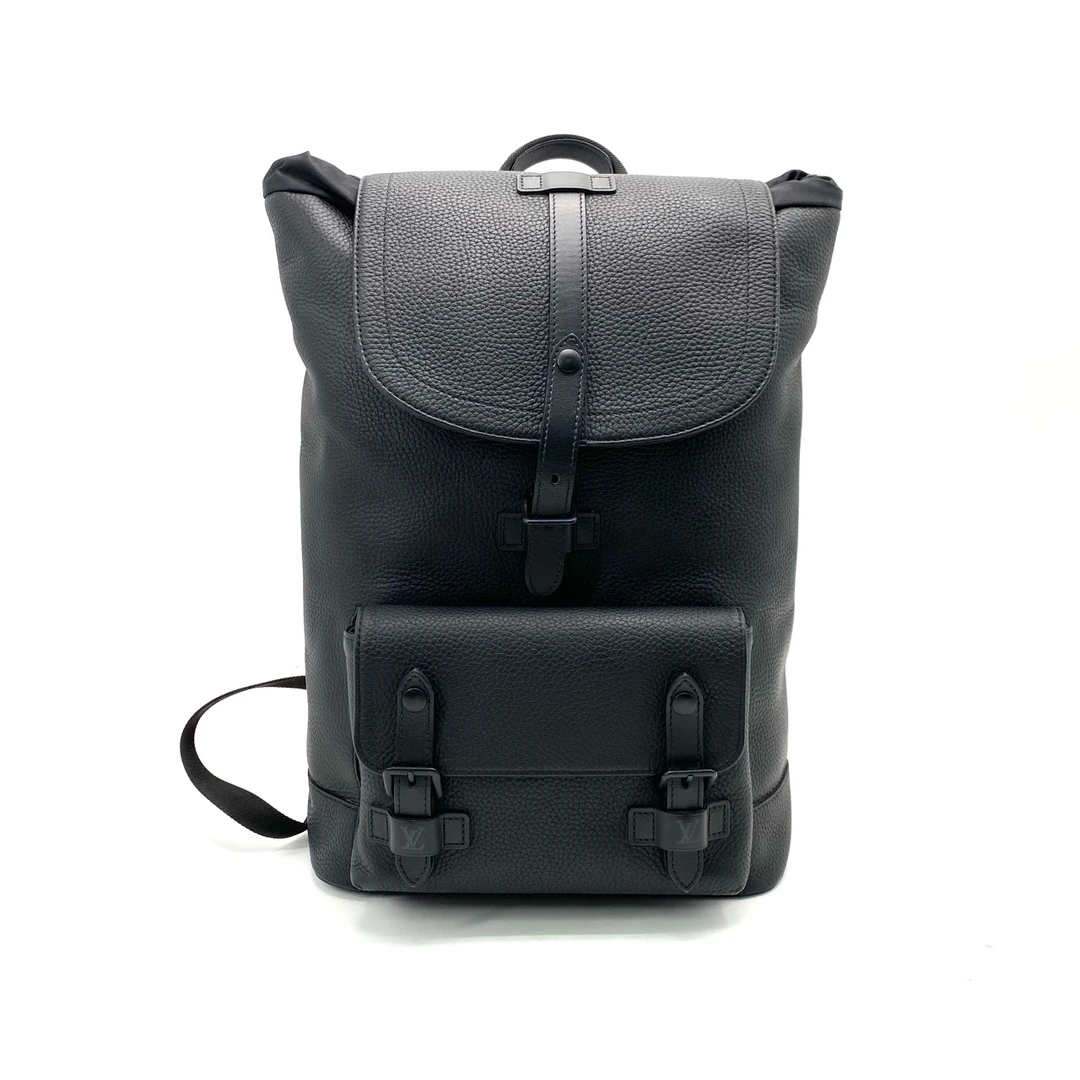 99新 LouisVuitton/路易威登 黑色全皮单扣双肩包 尺寸30/42 芯片