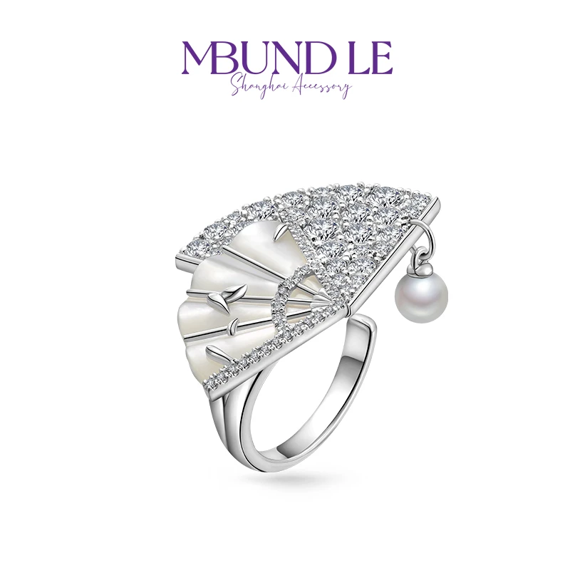 铜合金仿珍珠戒指 月落摇情扇子戒指