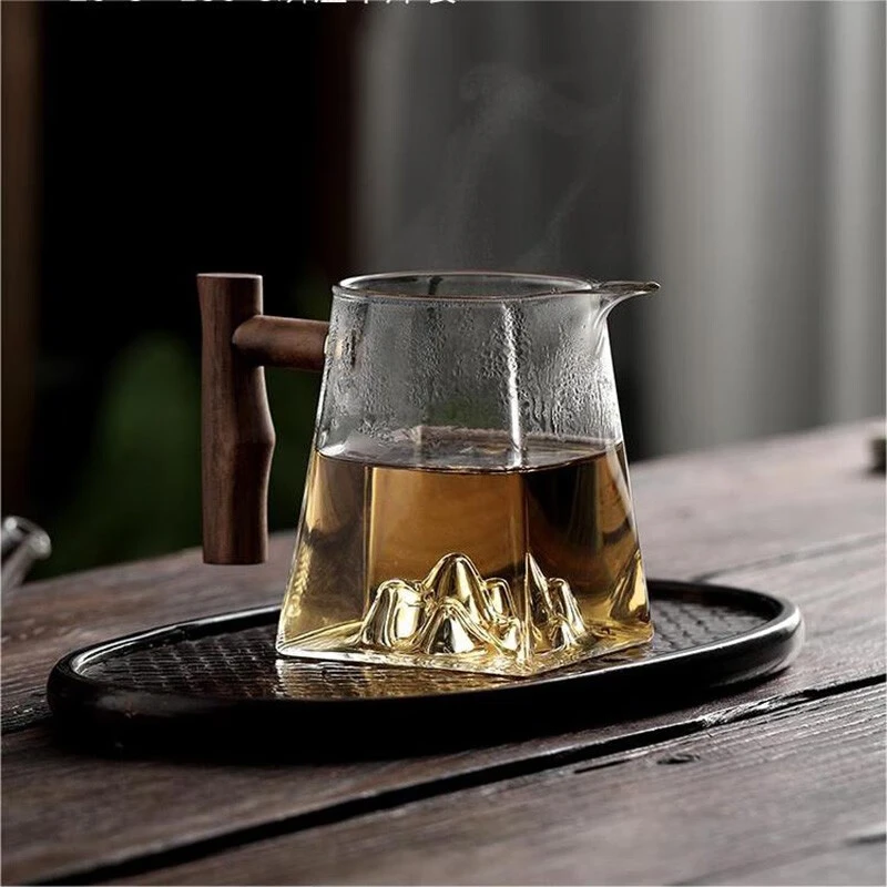 耐热玻璃公道杯木把分茶器观山款400ml