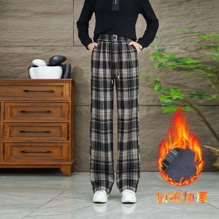 春季新款窄版阔腿裤直筒裤休闲格子裤2025显瘦百搭新款