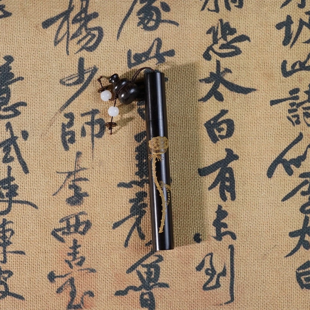 葫芦金莲蓬黑檀香筒 香插香筒两用 线香存香点香中式