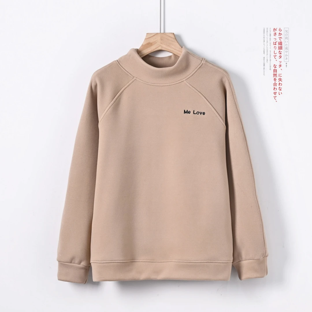 冬季新款时尚休闲简约加绒小高领百搭保暖打底卫衣-D6680