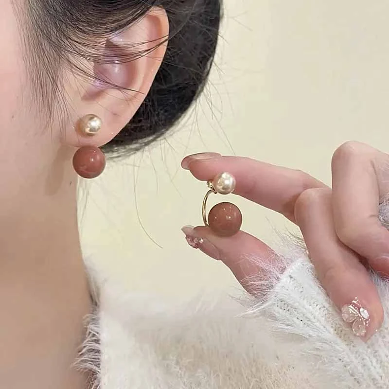 合金耳饰 美拉德咖色复古撞色耳环小众设计感耳坠气质925银针耳饰