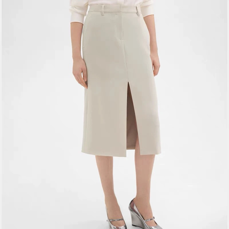 宝丫轻奢  女式通勤气质高腰直筒显瘦前开叉半身裙B8392