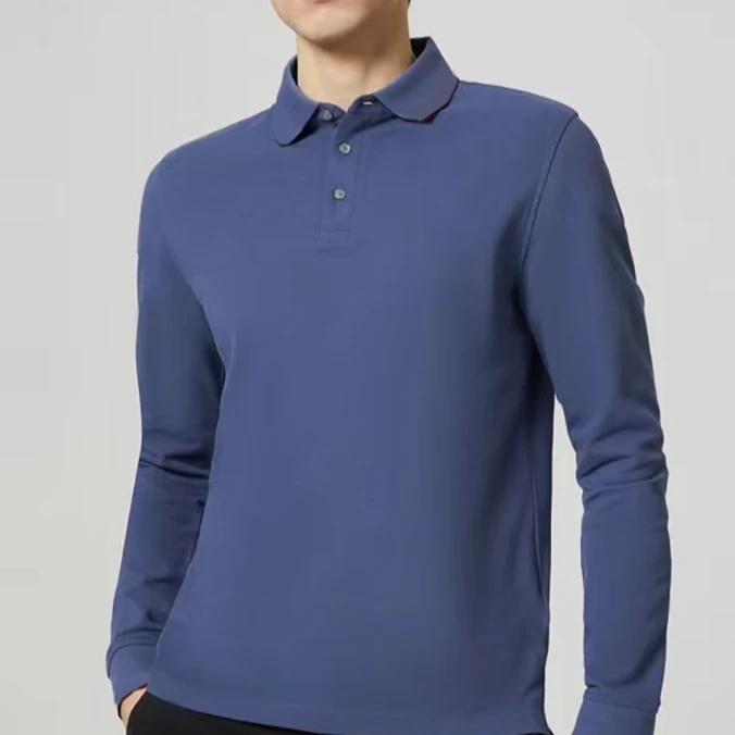宝丫轻奢  男式简约镶边修身长袖Polo衫B7992
