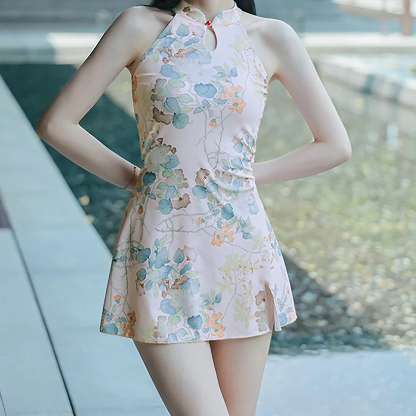 宝丫轻奢  女式新中式泡温泉保守显瘦遮肉连衣裙B8632