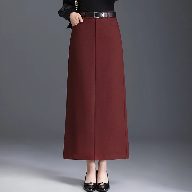 红色西装直筒长裙半身裙女春秋2025新款显瘦后开叉包臀裙气质半裙