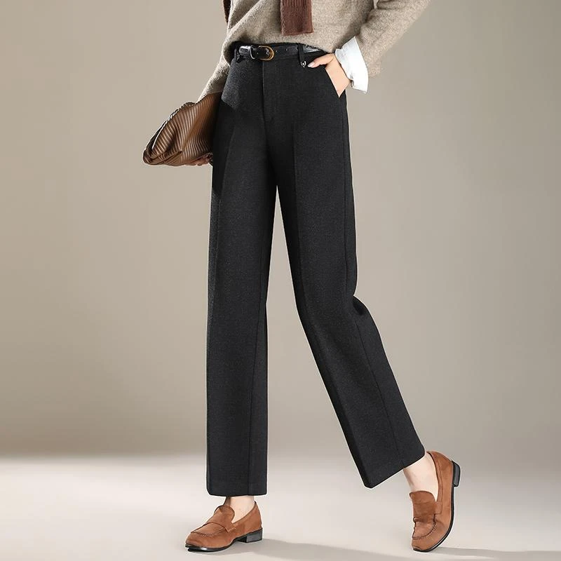 时尚通勤羊毛呢职业西装裤女秋冬2024新款高腰显瘦直筒裤休闲长裤