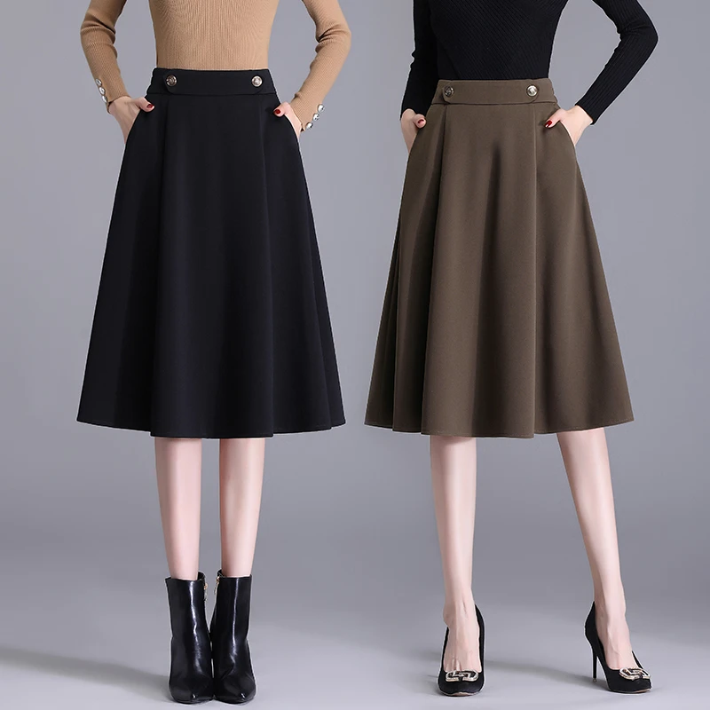 气质休闲裙女半身裙春秋2025新款小个子高腰显瘦a字裙中长款伞裙