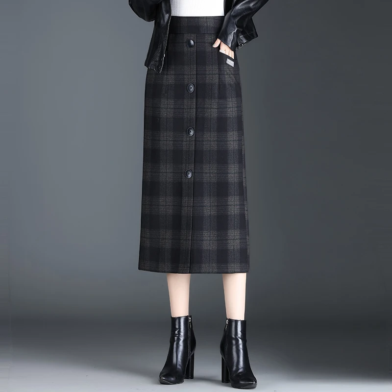 气质修身格子包臀裙一步裙女秋冬2025新款高腰中长通勤直筒半身裙