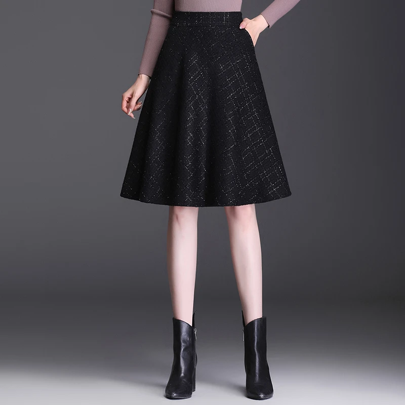 小香风格子半身裙裙子女秋冬2024新款a字裙亮丝大摆裙粗花呢中裙
