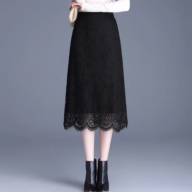 两面穿半身裙蕾丝裙女春季2025新款松紧高腰显瘦中长款针织a字裙