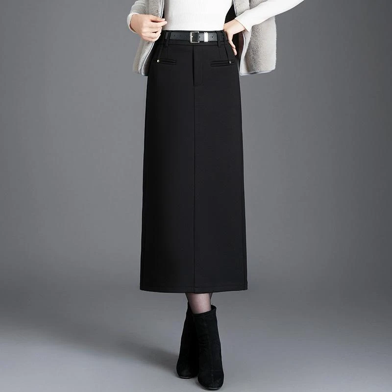韩版直筒西装裙女秋冬2024新款高腰显瘦半身裙中长款后开叉一步裙