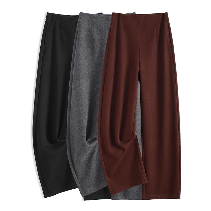 2024时尚秋冬毛呢裤女显瘦阔腿裤长裤直筒裤女百搭垂感休闲裤子