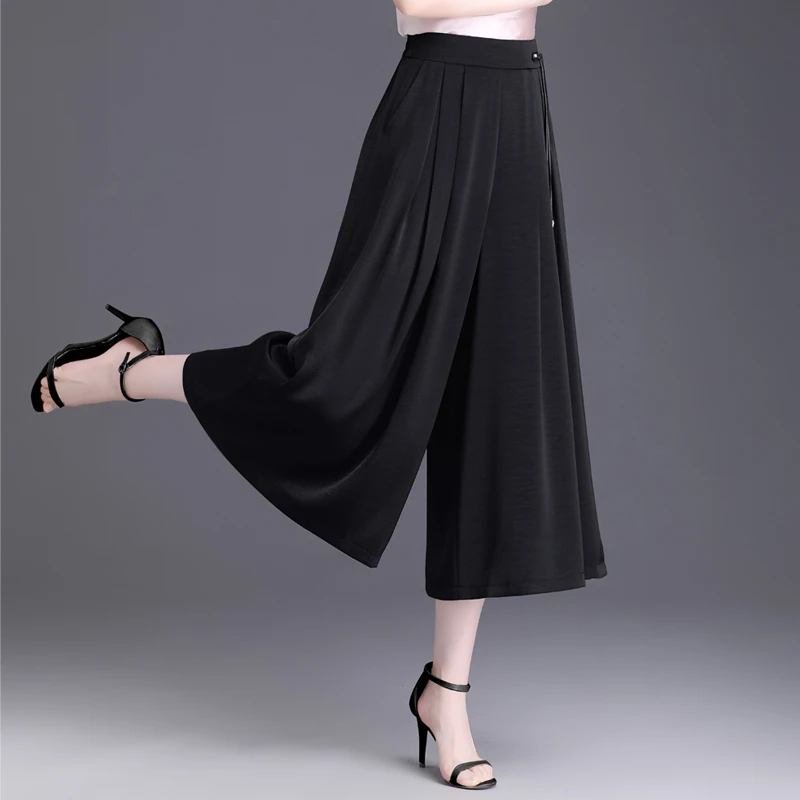 a字裙裤八分裤女夏季2025新款高腰垂感宽松阔腿裤显瘦休闲大脚裤