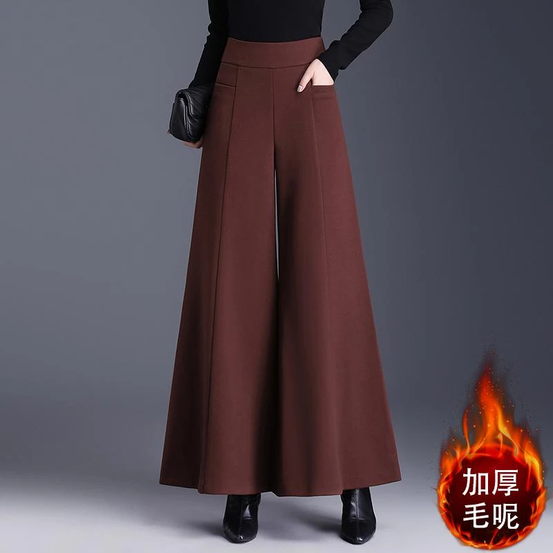 加厚毛呢大脚喇叭裤女秋冬季2025新款高腰宽松垂感阔腿裙裤休闲裤