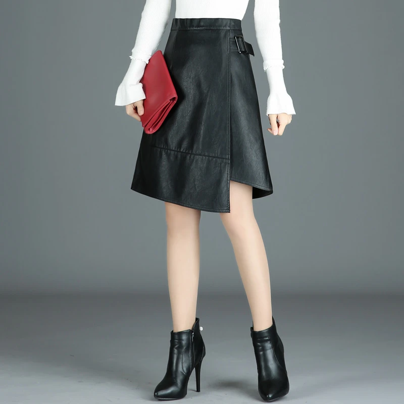 皮裙半身裙女短裙秋冬新款高腰不规则a字裙包臀裙秋冬pu皮裙