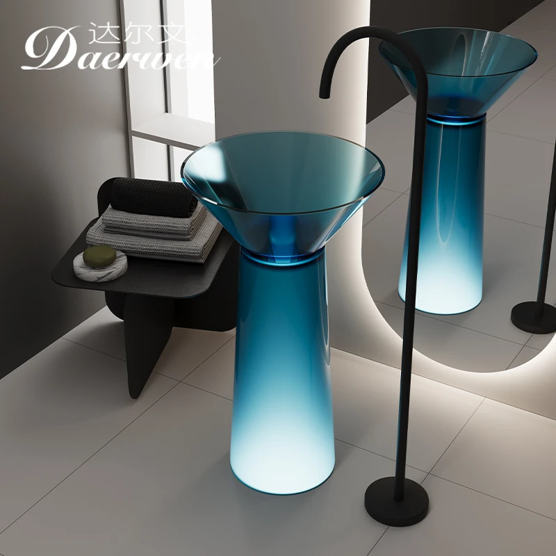 达尔文立柱盆落地式彩色透明树脂艺术洗手盆洗濑台盆定制立柱盆