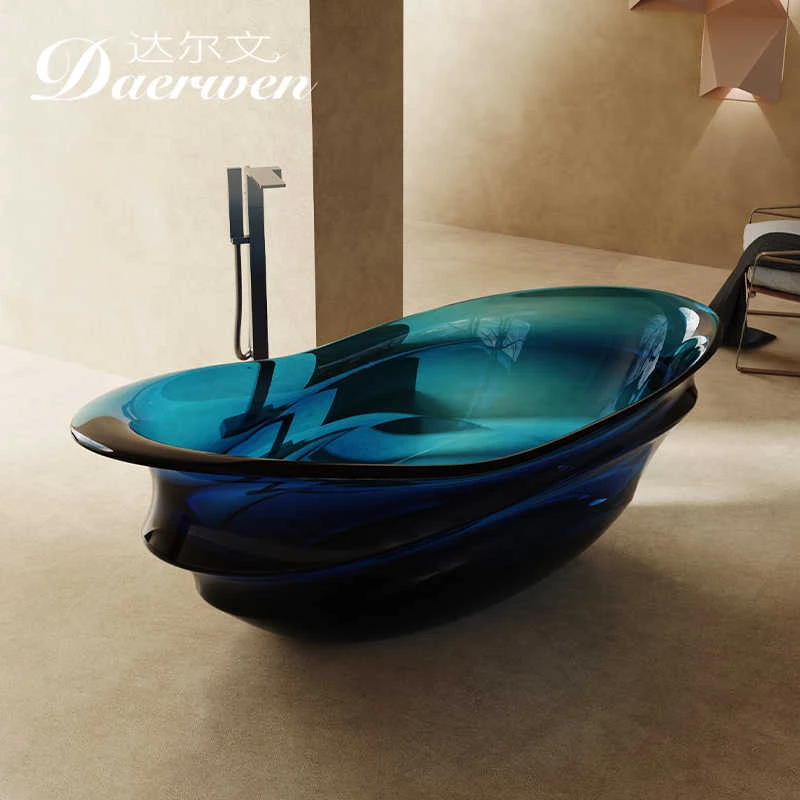 达尔文透明水晶树脂浴缸彩色高定款一体式独立浴缸异型人造石浴缸