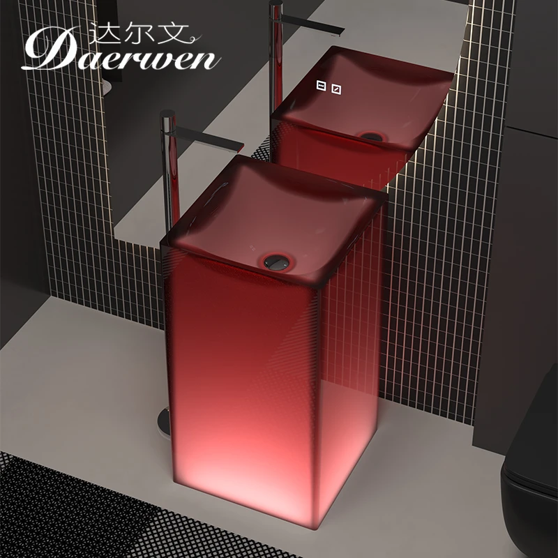 达尔文立柱盆透明彩色树脂落地一体洗面盆洗手盆定制立柱洗漱盆
