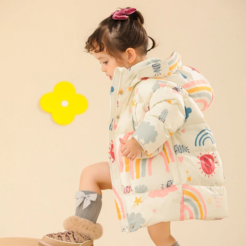 女童羽绒服中长款小童加厚2023新款洋气儿童韩版宝宝冬装外套童装