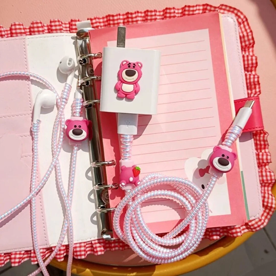 适用草莓熊苹果华为OPPO数据线保护套线防折断使用小米vivo通用款