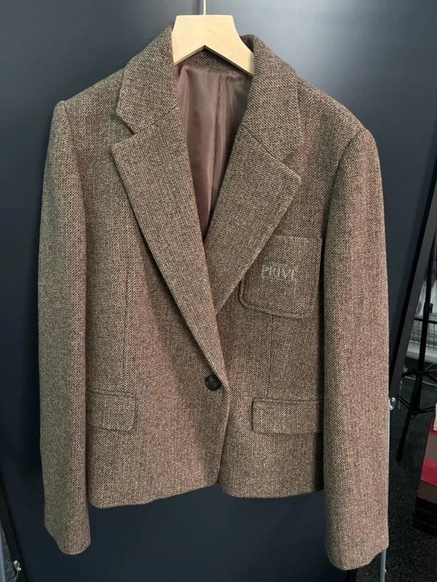 小李推荐复古风刺绣翻领羊毛西服时尚百搭小西装外套