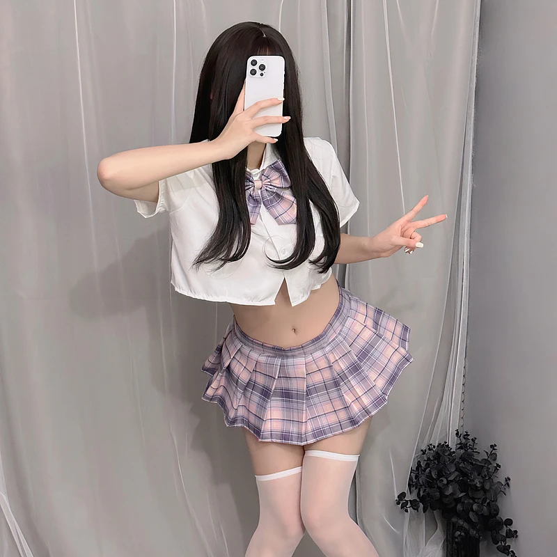 JK粉色百褶裙制服纯欲套装超短裙收腰衬衫长短袖反差御姐辣妹套装