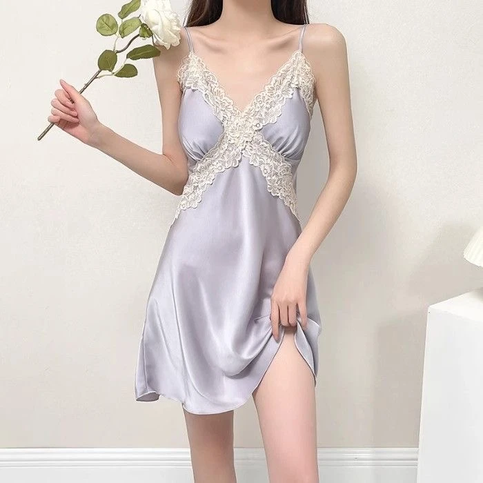 新款吊带睡裙女夏季薄款带胸垫蕾丝韩版诱睡衣家居服