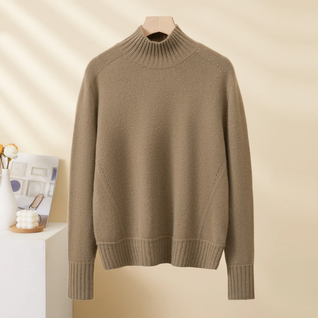 春竹25冬季纯色半高领毛衣保暖加厚打底衫女士长袖100%羊绒衫