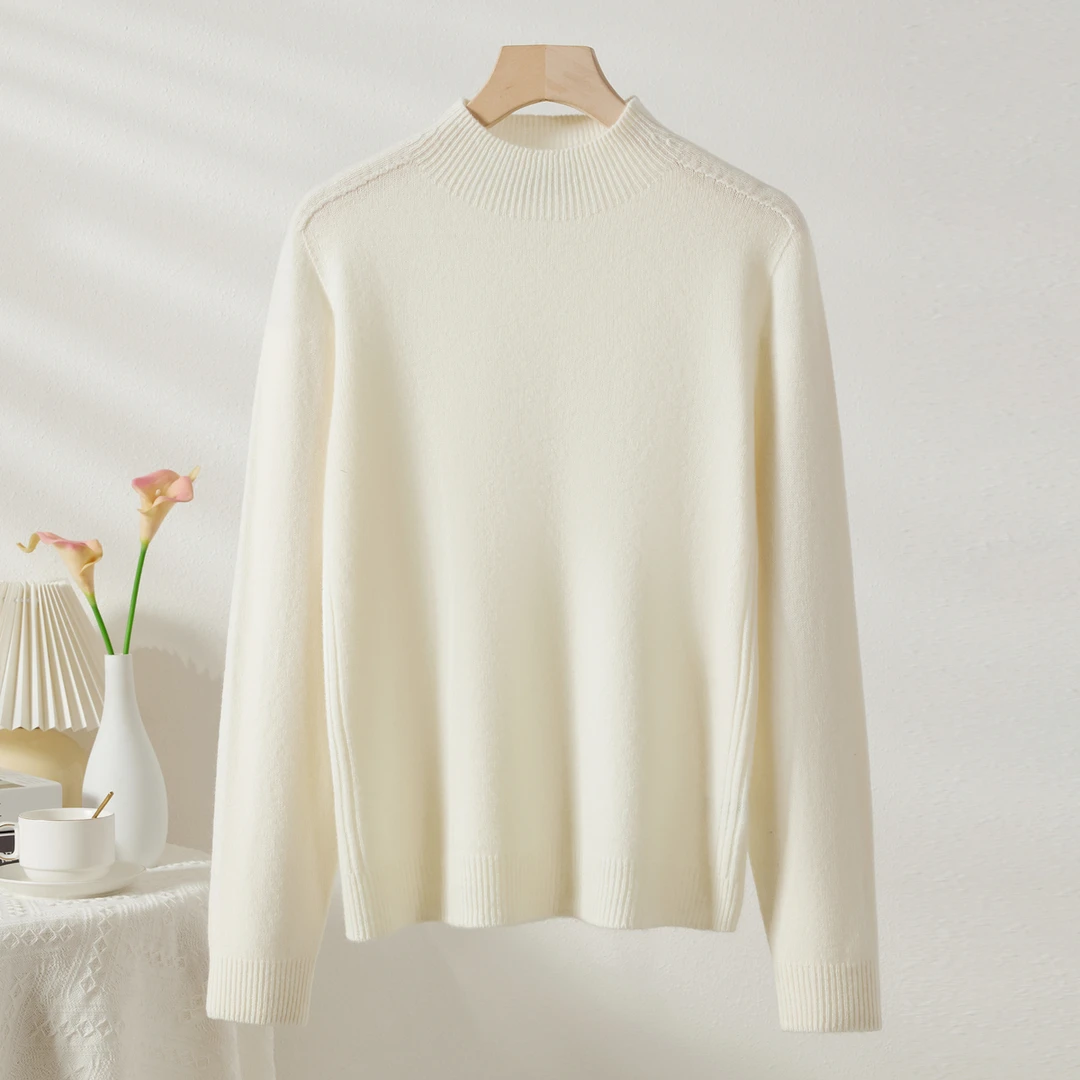 春竹品牌24冬季时尚百搭纯色半高领毛衣女士针织套衫100%纯羊毛衫