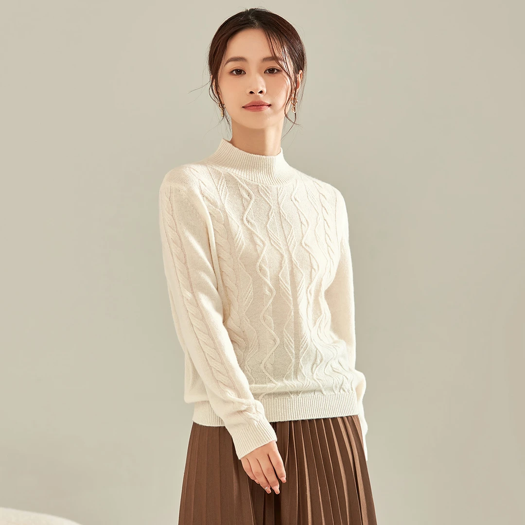 春竹2023新款半高领针织羊毛衫时尚百搭女套头衫宽松女士打底衫