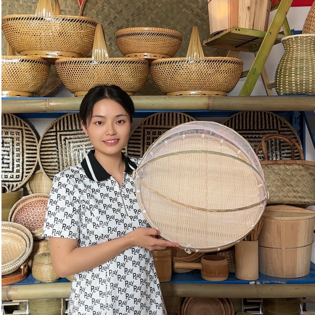 带网35cm防虫防主手工收纳筐竹编