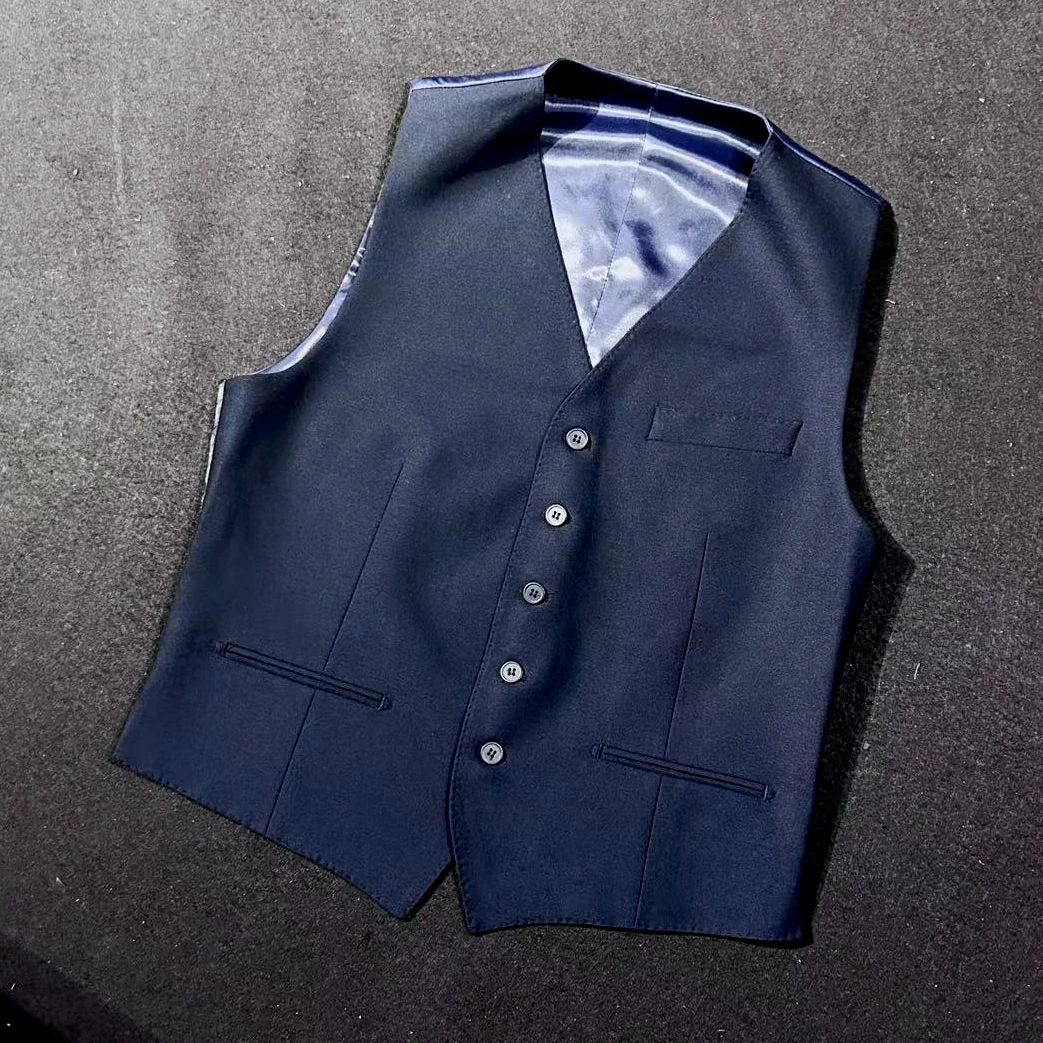 YS【黑标】手工高定珠边#M8366无领简约羊毛西服马甲男