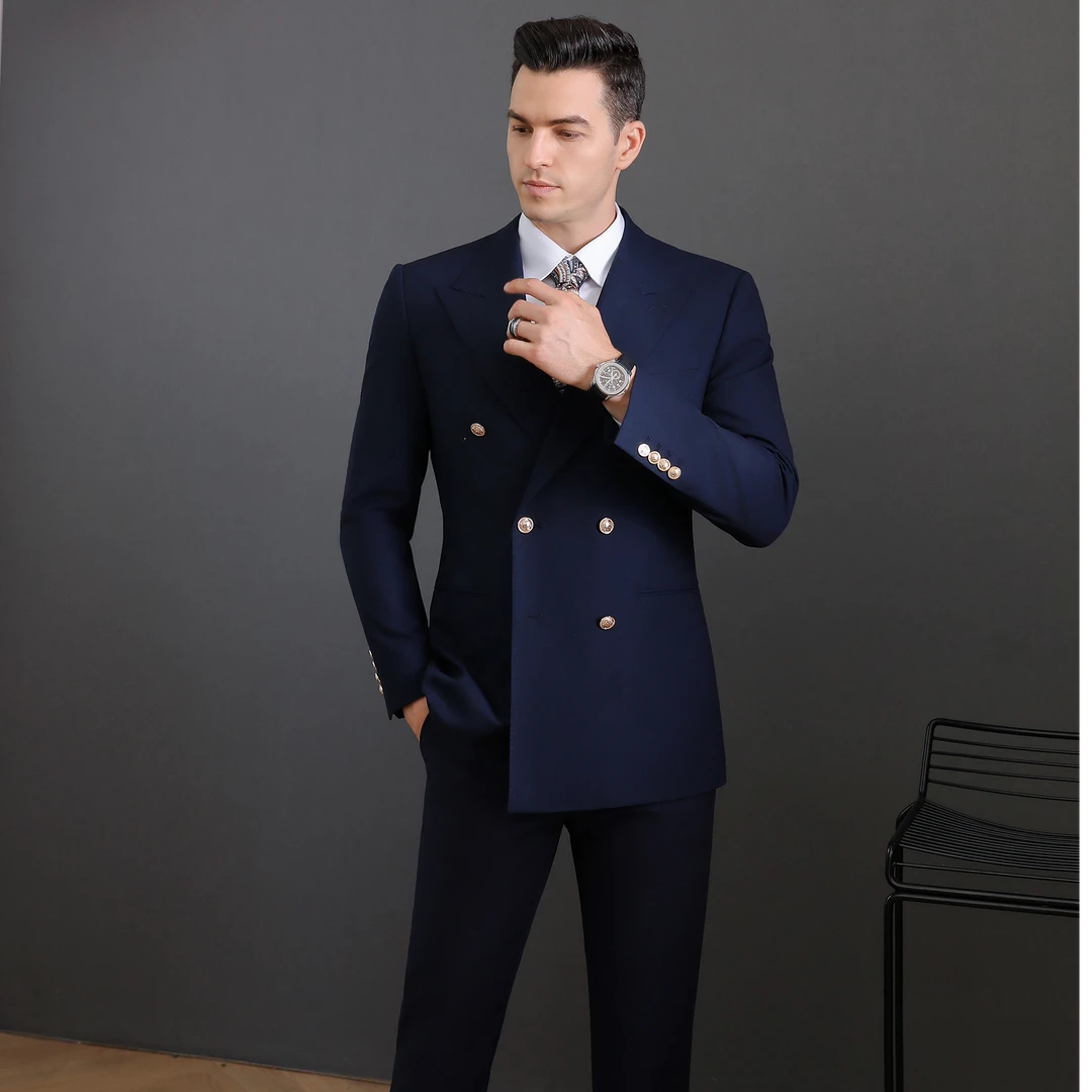 DD【黑标】手工高定戗驳领布雷泽羊毛西服套装#8366金扣双开叉休闲