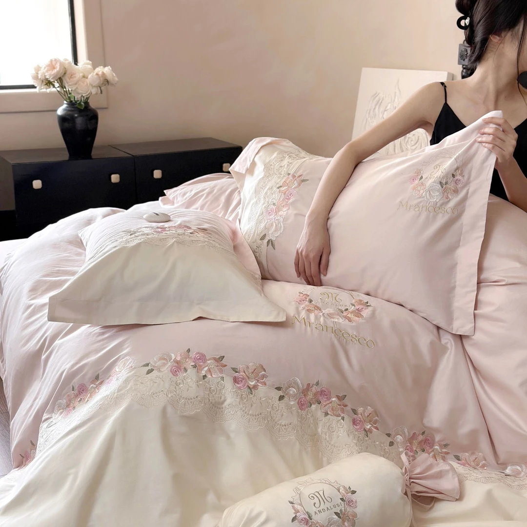 孔龙 馥郁花园 法式公主庄园风高端轻奢高精密绣花工艺纯棉四件套