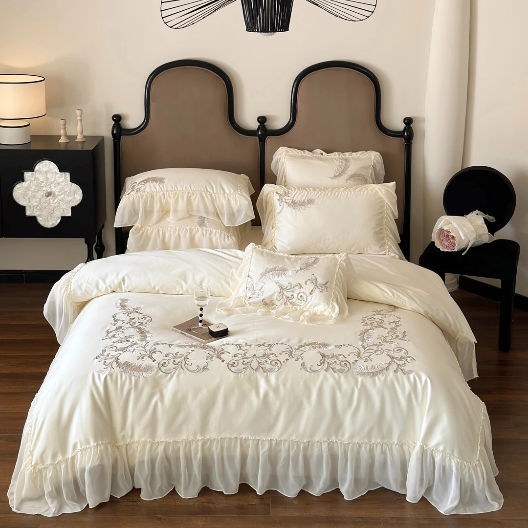 孔龙 羽灵 2023新款法式公主风欧式简约高档绣花轻奢全棉四件套