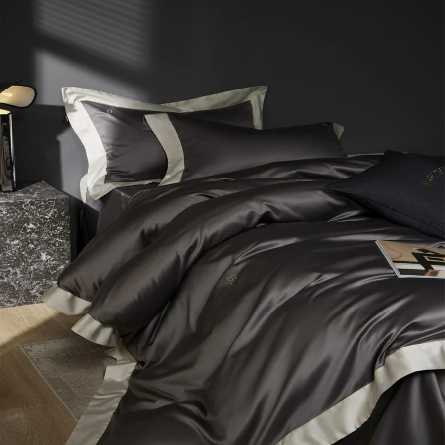 孔龙 圣里尼 高端轻奢简约阿瓦提长绒棉 撞色拼边工艺全棉四件套